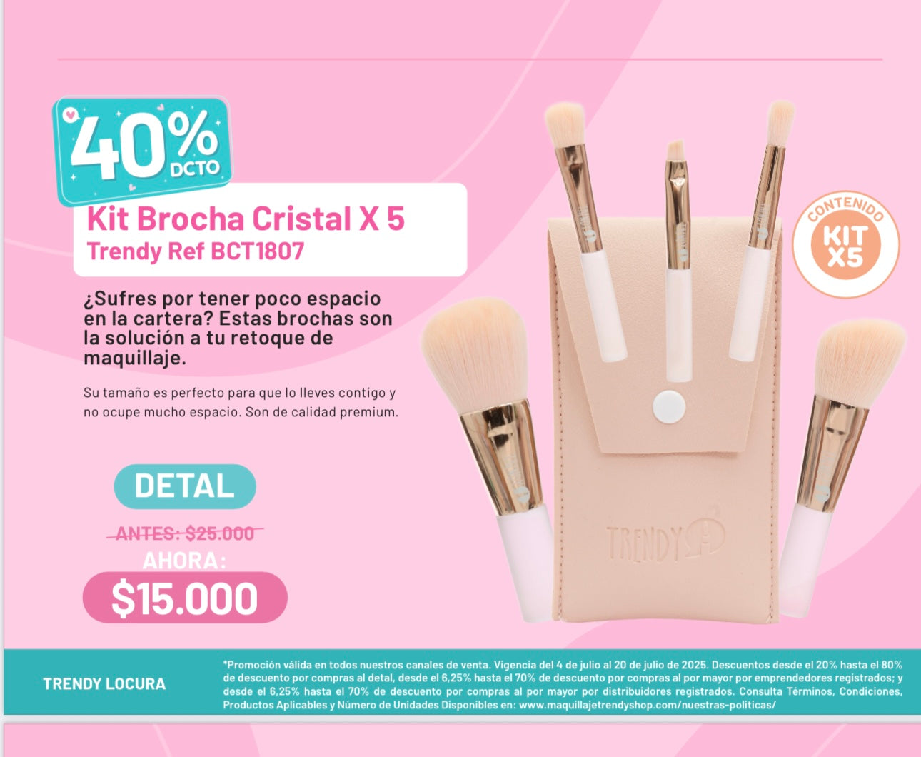 Kit de brochas cristal x5 trendy (S-E26-A)