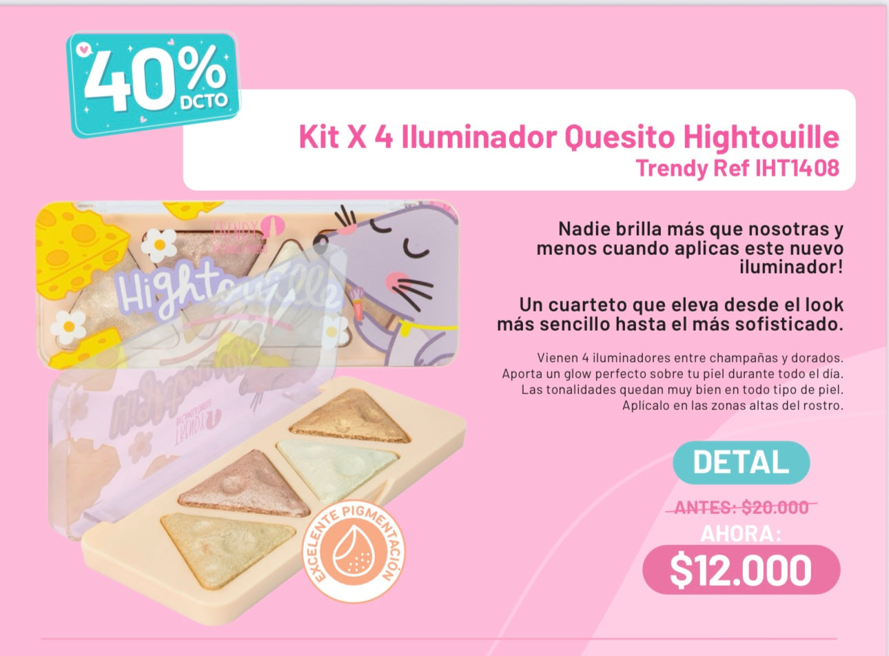 Kit x4 iluminadores quesito trendy (S-E24-G)