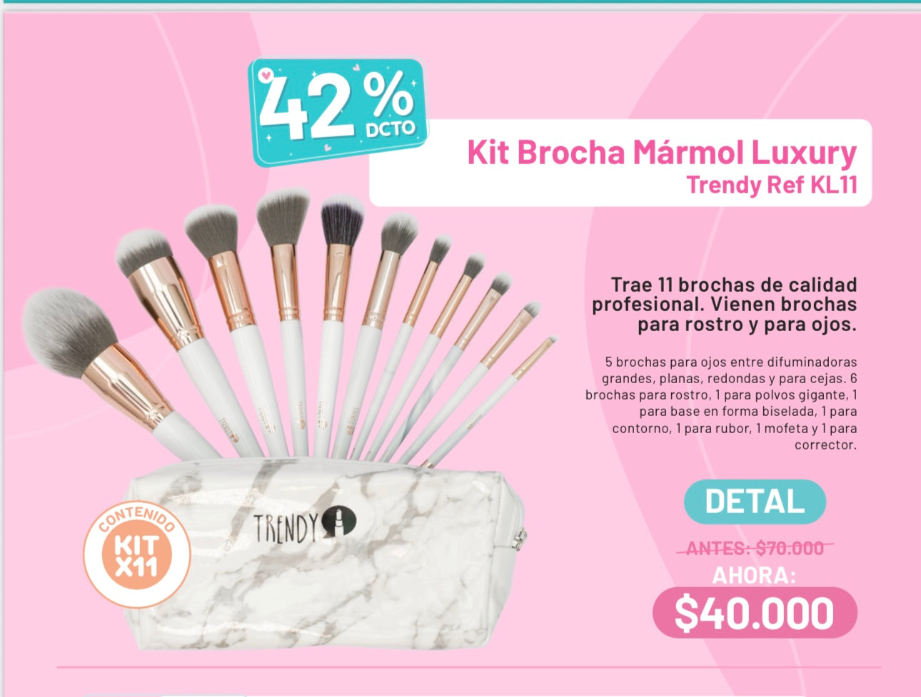 Kit brocha mármol luxury trendy (S-E27-A)