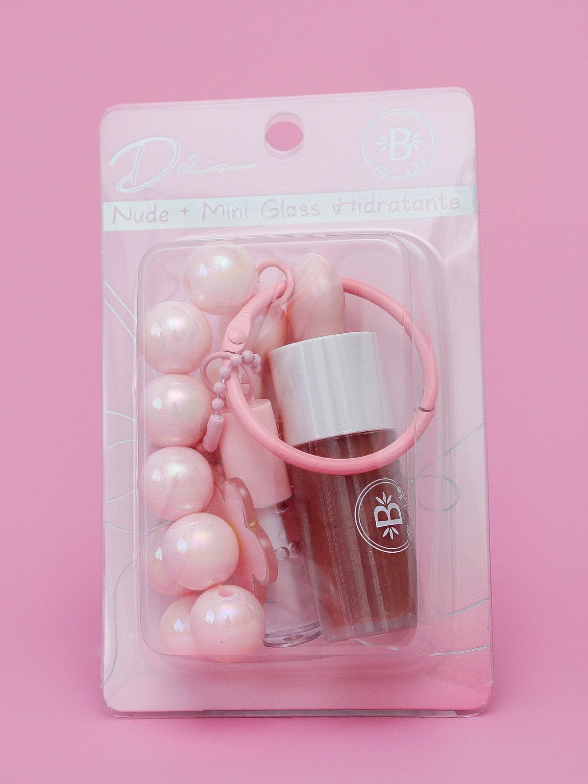 Llavero Bloomshell Duo nude + mini gloss hidratante