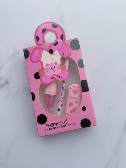 set x3 gatico delineador + gloss + labial + sacapunta