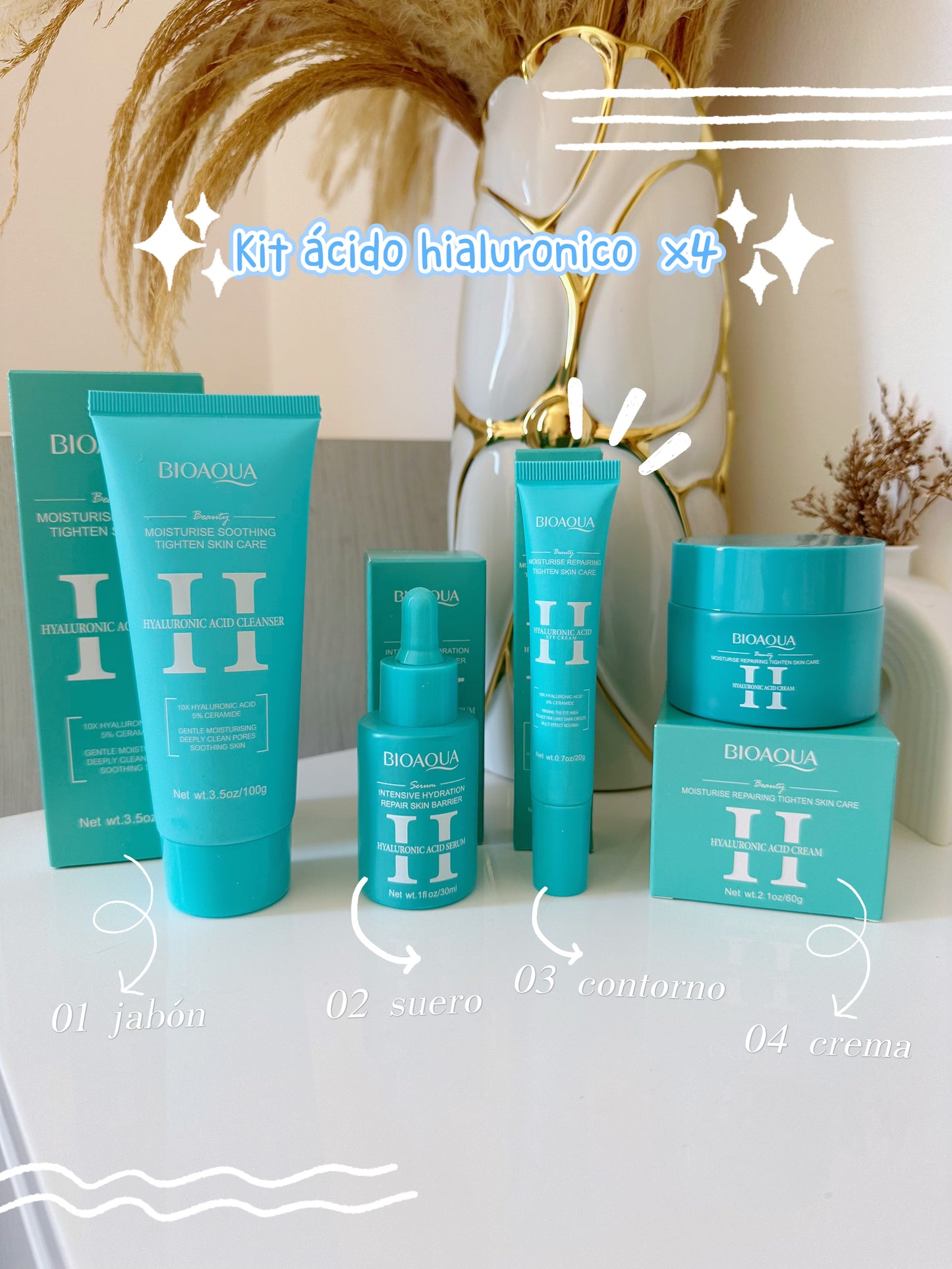 Kit ácido hialuronico x4 bioaqua p1