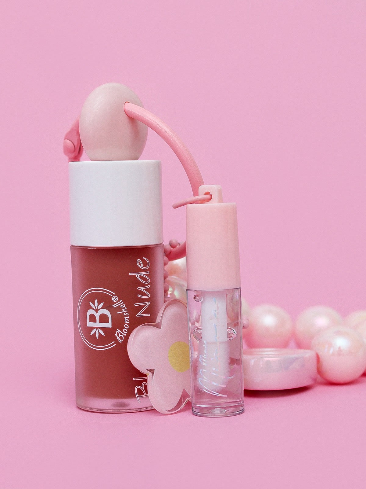 Llavero Bloomshell Duo nude + mini gloss hidratante