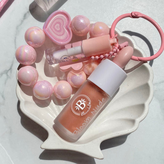 Llavero Bloomshell Duo nude + mini gloss hidratante